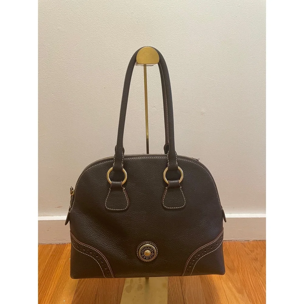 Vintage Y2K Dooney & Bourke Pebbled Leather Bowler Satchel Bag Brown Tassel